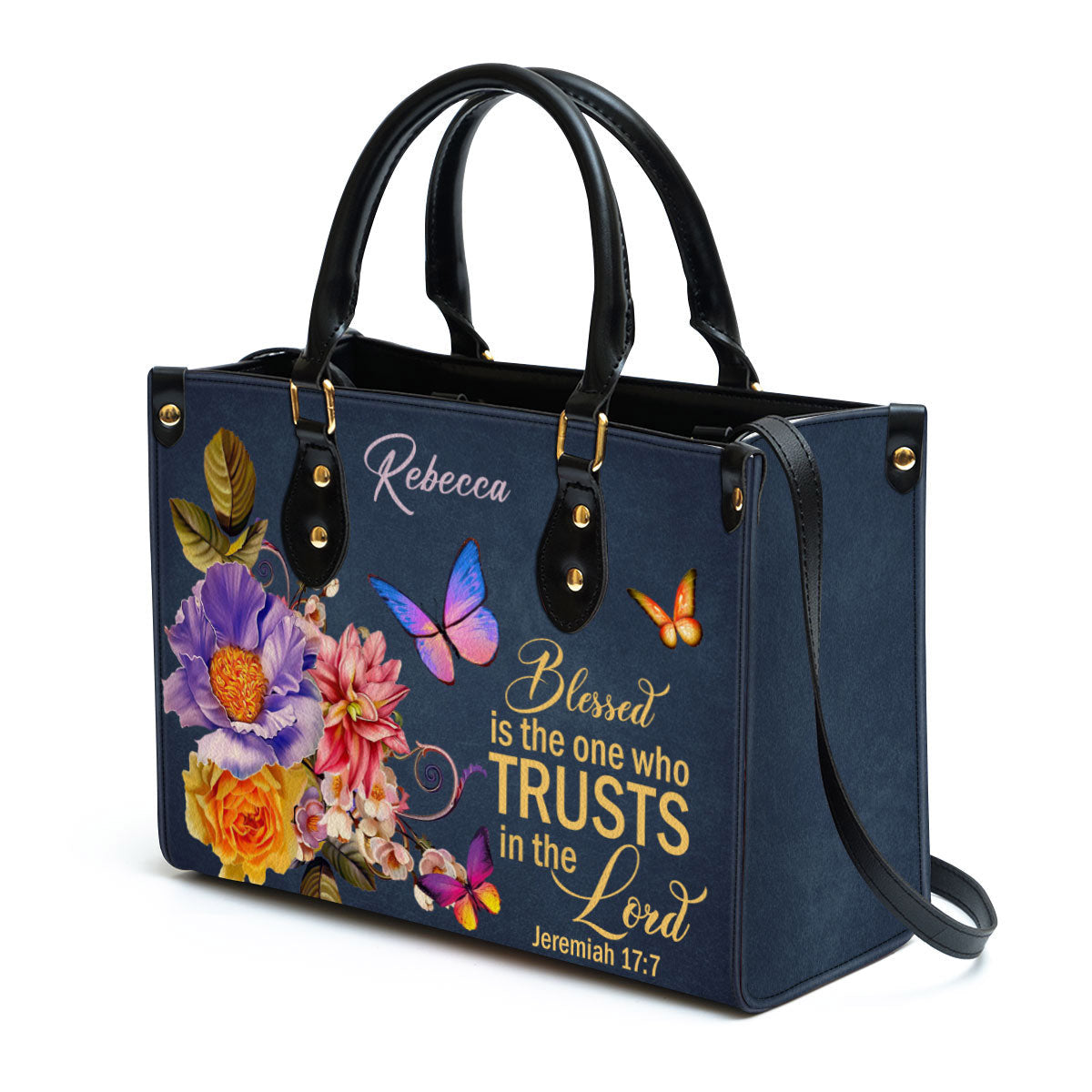 Blessed Is The Woman Who Trusts In The Lord Jeremiah 177 Personalized Flower Leather Handbag