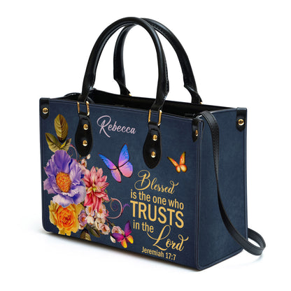 Blessed Is The Woman Who Trusts In The Lord Jeremiah 177 Personalized Flower Leather Handbag