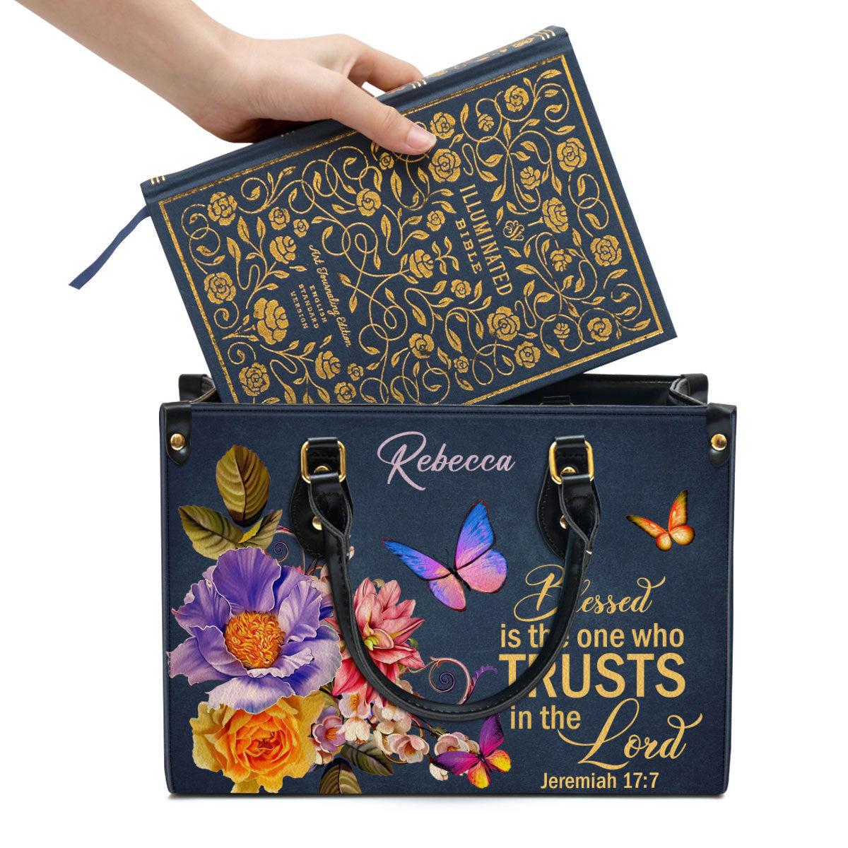 Blessed Is The Woman Who Trusts In The Lord Jeremiah 177 Personalized Flower Leather Handbag