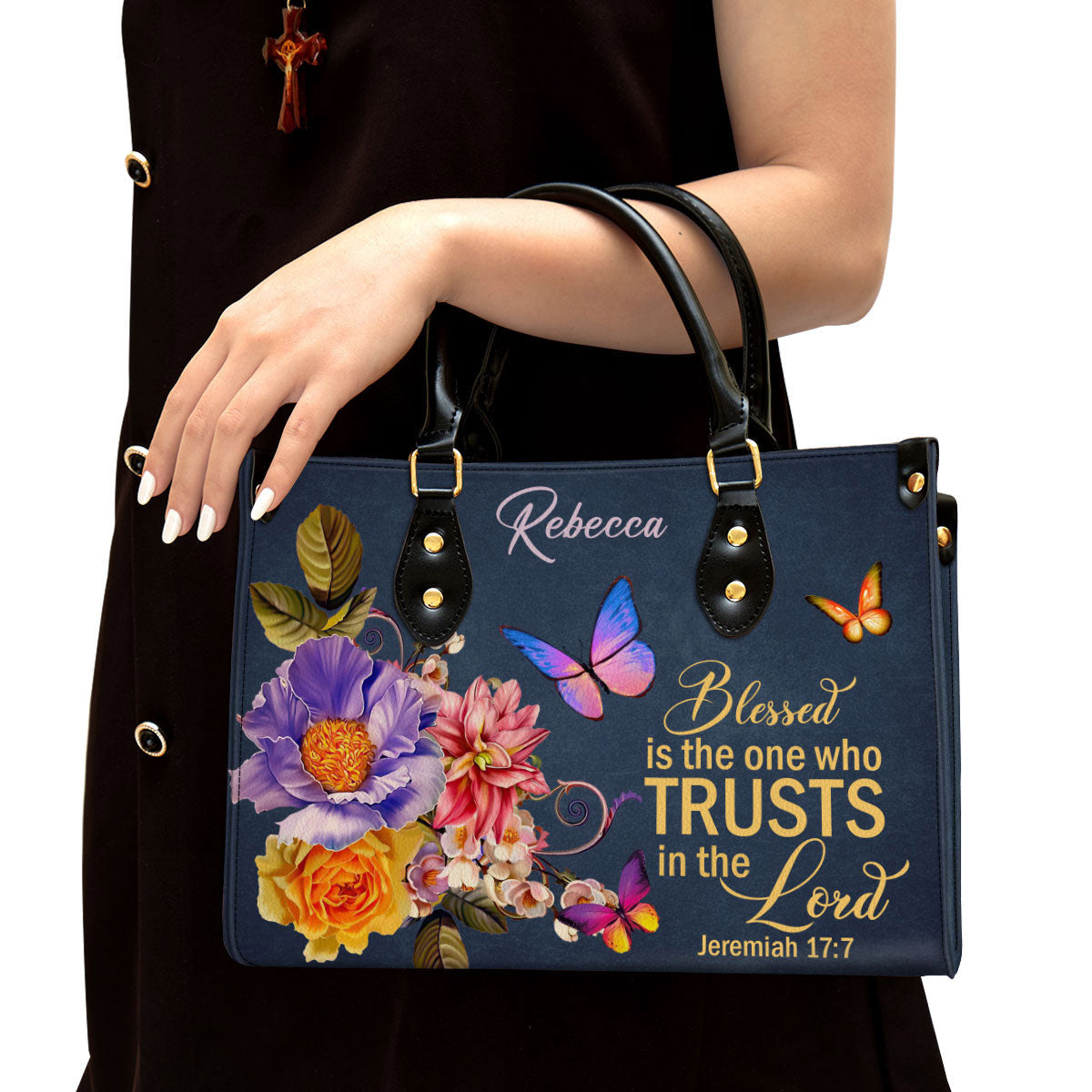 Blessed Is The Woman Who Trusts In The Lord Jeremiah 177 Personalized Flower Leather Handbag