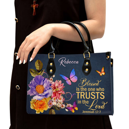 Blessed Is The Woman Who Trusts In The Lord Jeremiah 177 Personalized Flower Leather Handbag
