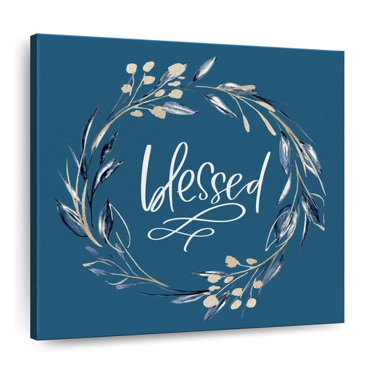 Blessed Wreath Square Canvas Wall Art - Bible Verse Wall Art Canvas - Religious Wall Hanging