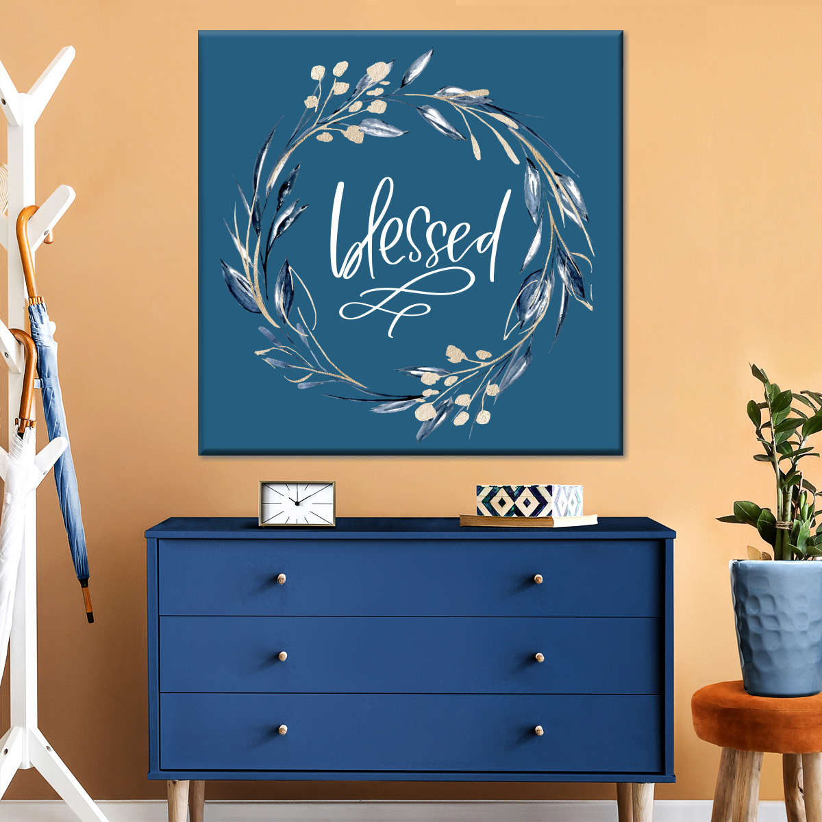 Blessed Wreath Square Canvas Wall Art - Bible Verse Wall Art Canvas - Religious Wall Hanging