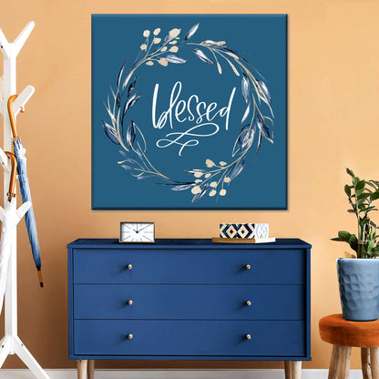 Blessed Wreath Square Canvas Wall Art - Bible Verse Wall Art Canvas - Religious Wall Hanging