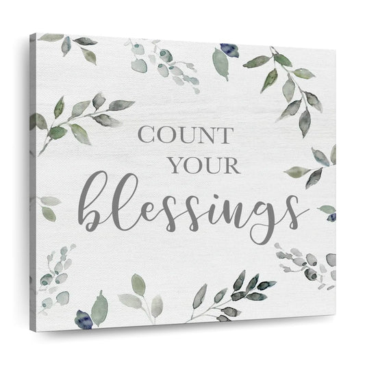 Blessings Greenery Square Canvas Wall Art - Bible Verse Wall Art Canvas - Religious Wall Hanging