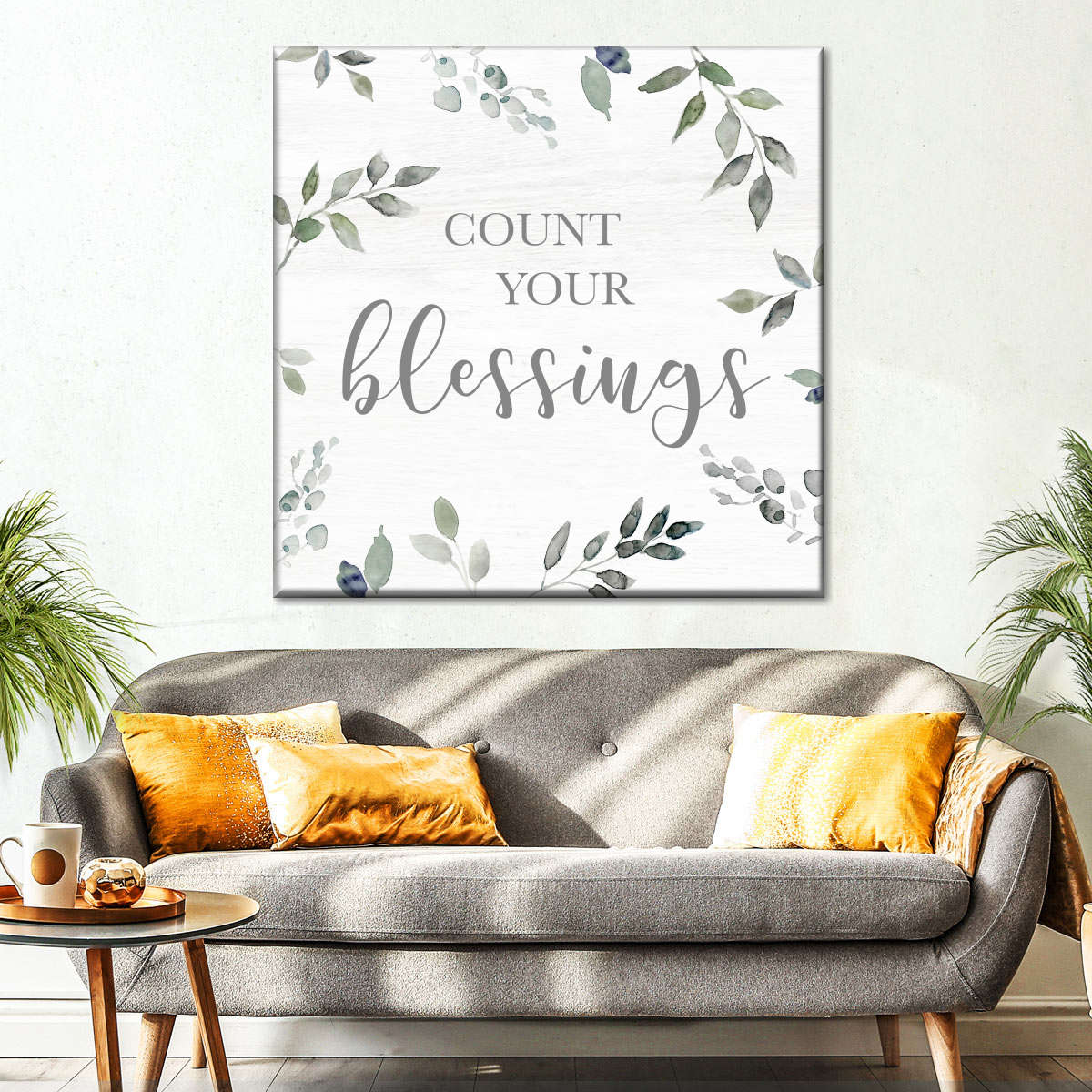 Blessings Greenery Square Canvas Wall Art - Bible Verse Wall Art Canvas - Religious Wall Hanging