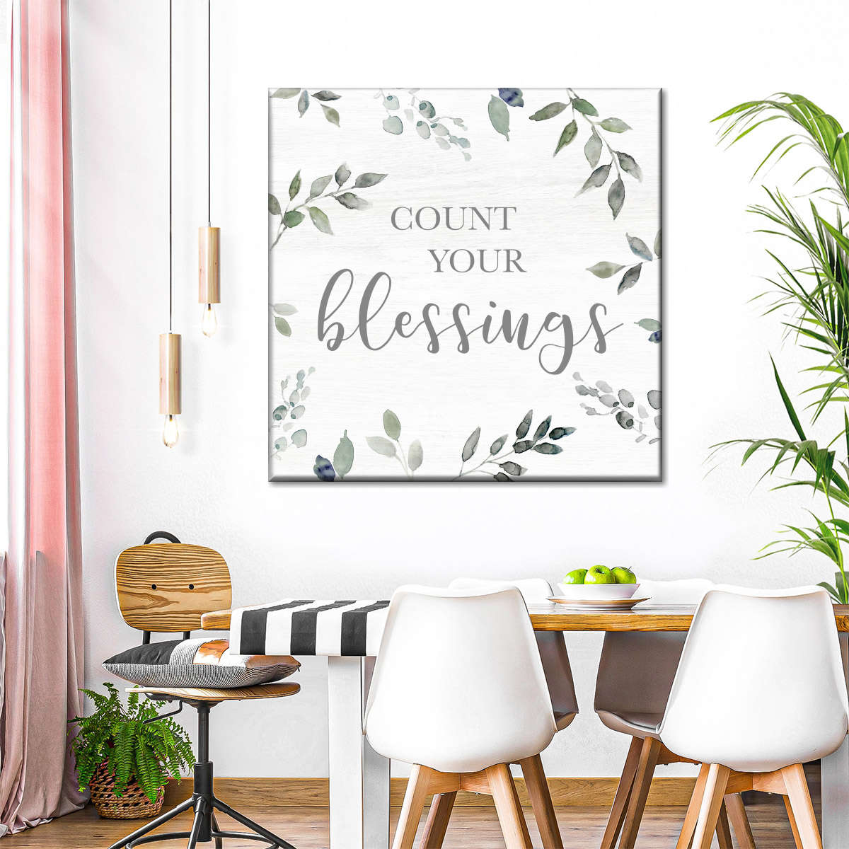 Blessings Greenery Square Canvas Wall Art - Bible Verse Wall Art Canvas - Religious Wall Hanging