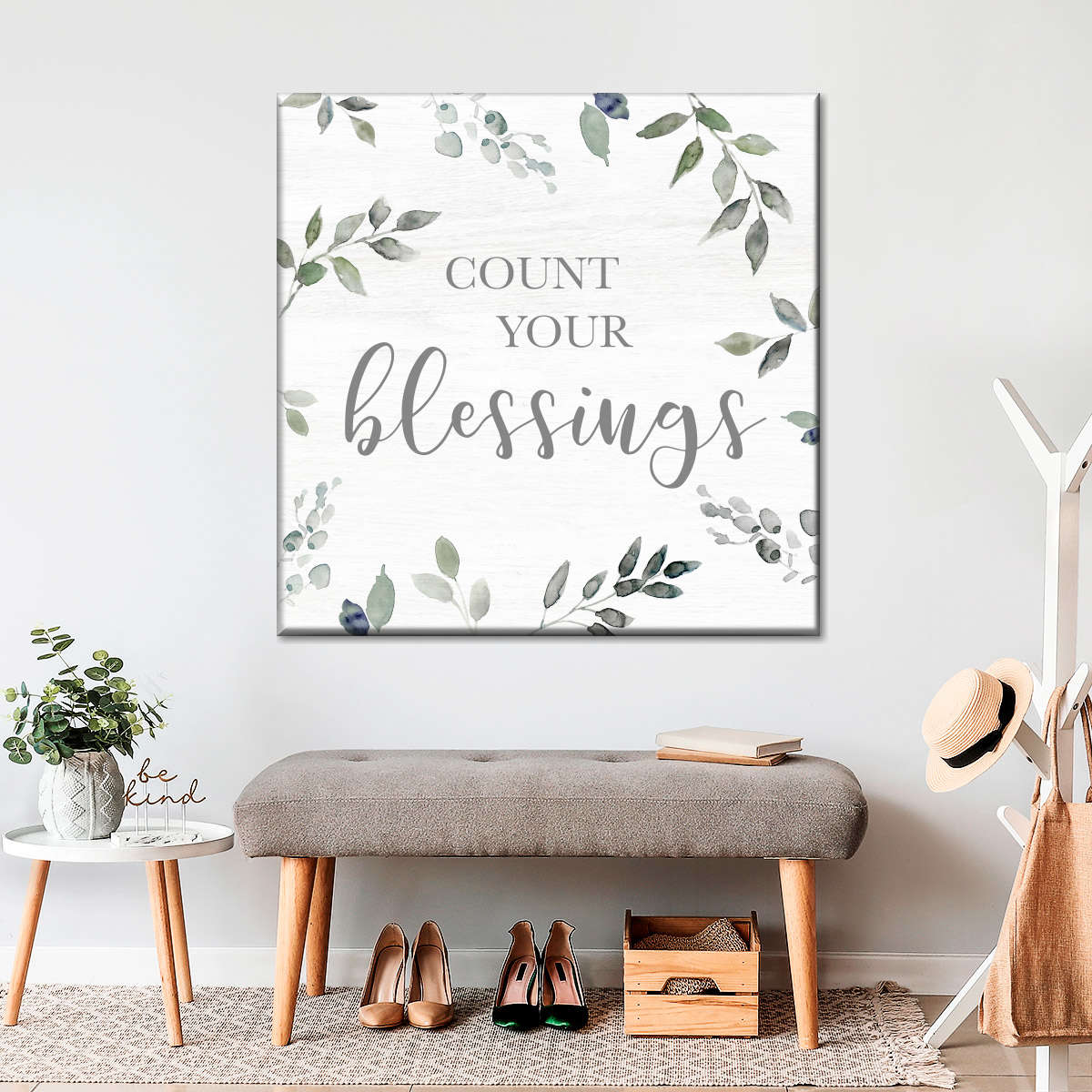 Blessings Greenery Square Canvas Wall Art - Bible Verse Wall Art Canvas - Religious Wall Hanging