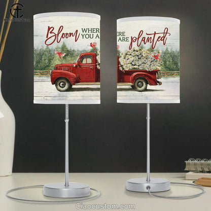Bloom Where You Are Planted Daisy Flower Red Truck Cardinal Table Lamp For Bedroom - Bible Verse Table Lamp - Religious Room Decor