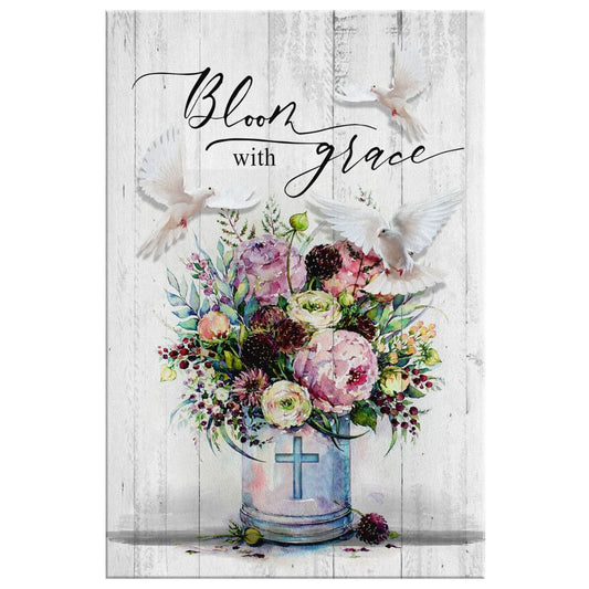 Bloom With Grace Dove Floral Canvas Wall Art - Christian Canvas Prints - Bible Verse Canvas