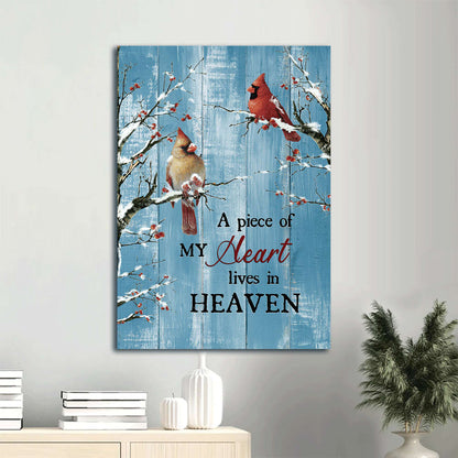Blue Background Cardinal Frozen Cranberry A Piece Of My Heart Lives In Heaven Heaven Canvas Wall Art - Christian Gift