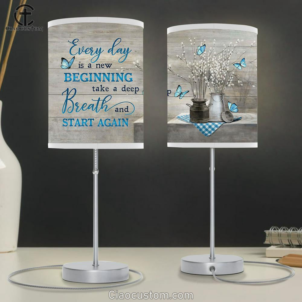 Blue Butterfly Flowers Everyday Is A New Beginning Table Lamp For Bedroom - Bible Verse Table Lamp - Religious Room Decor