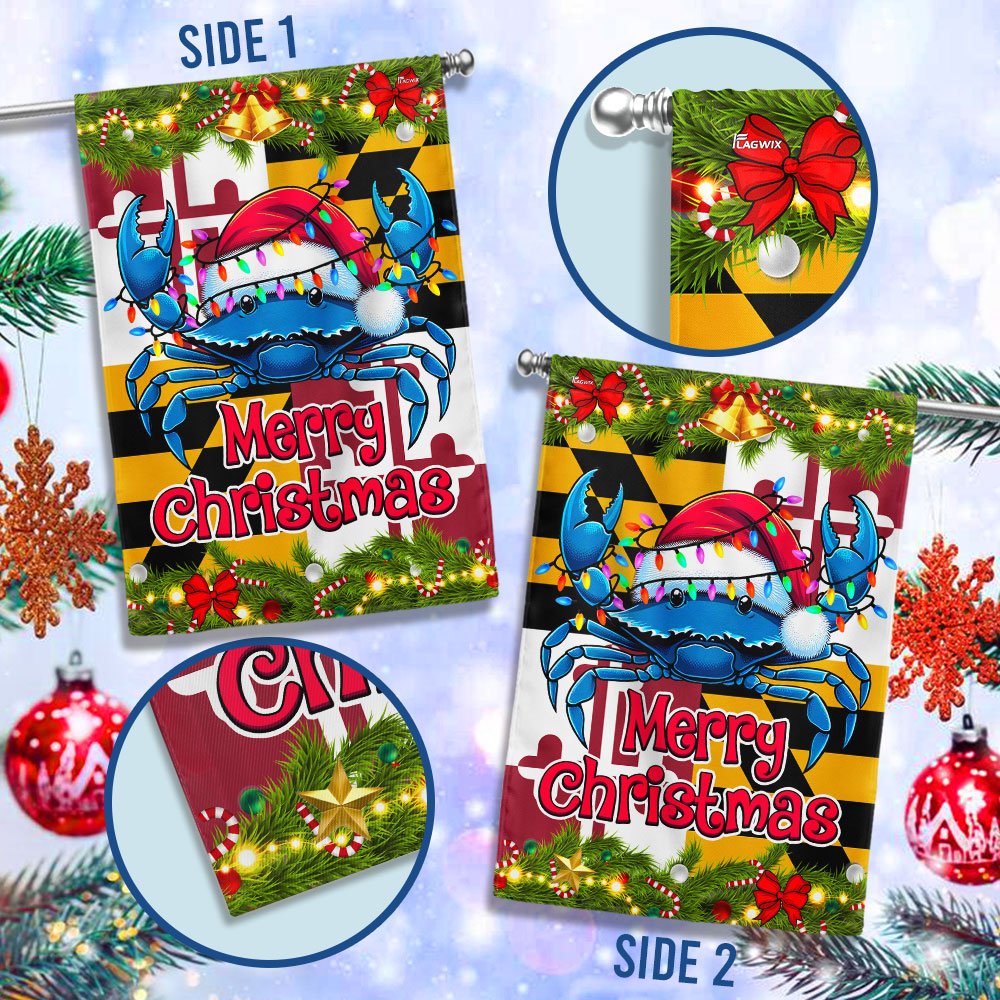 Blue Crab Merry Christmas Maryland Flag - Religious Christmas House Flags - Religious Christmas House Flags - Christmas Flags