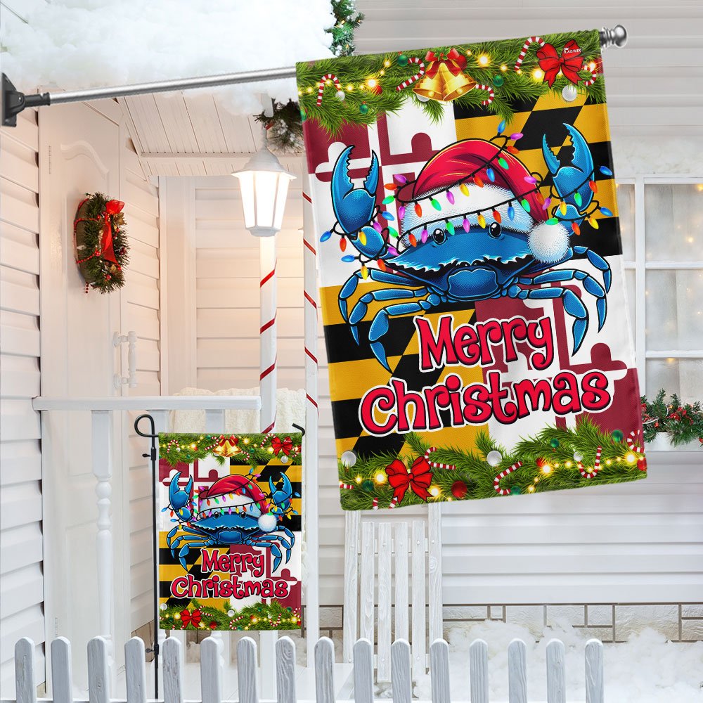 Blue Crab Merry Christmas Maryland Flag - Religious Christmas House Flags - Religious Christmas House Flags - Christmas Flags