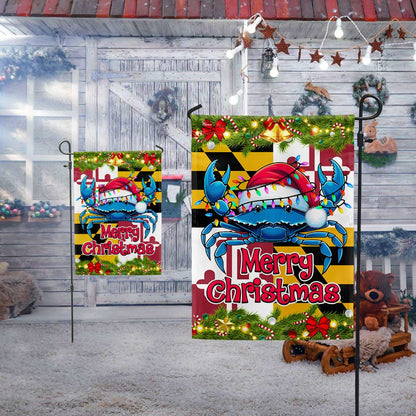 Blue Crab Merry Christmas Maryland Flag - Religious Christmas House Flags - Religious Christmas House Flags - Christmas Flags