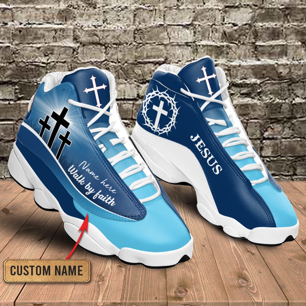 Blue Cross Walk By Faith Jesus J13 Shoes - Personalized Name Faith Shoes - Jesus Shoes