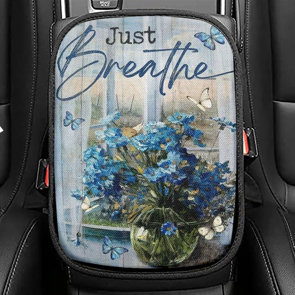 Blue Daisy, Glass Vase, Blue Butterfly, Window Scarf, Just Breathe Car Center Console Cover, Christian Armrest Seat Cover, Bible Seat Box Cover