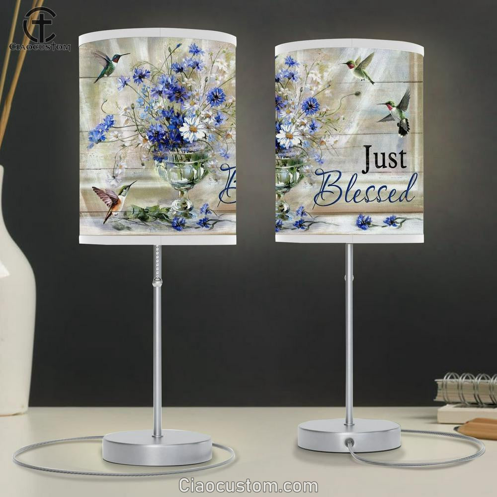 Blue Daisy Hummingbirds Just Blessed Table Lamp