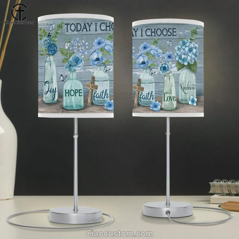 Blue Flower Crystal Vase Cross Today I Choose Joy Table Lamp