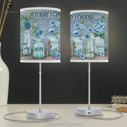 Blue Flower Crystal Vase Cross Today I Choose Joy Table Lamp