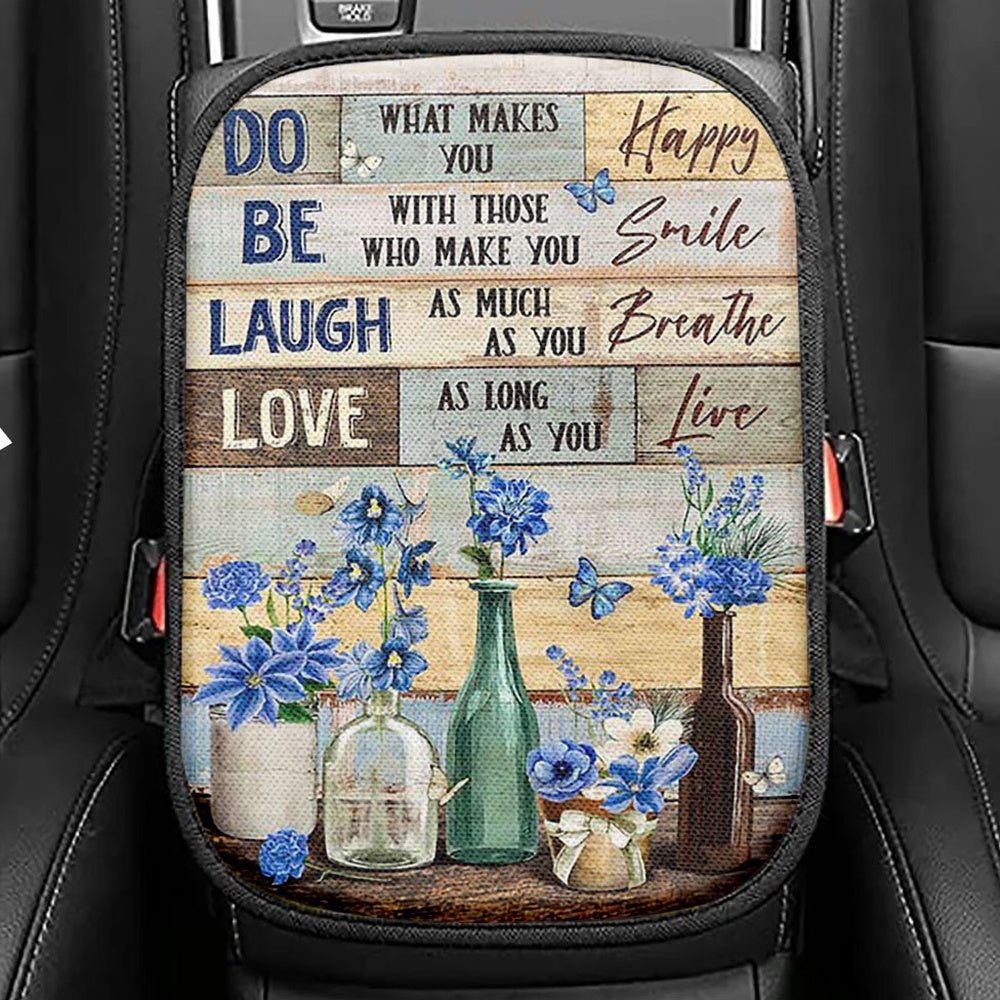 Blue Flower Do What Makes You Happy Seat Box Cover, Bible Verse Car Center Console Cover, Inspirational Car Interior Accessories