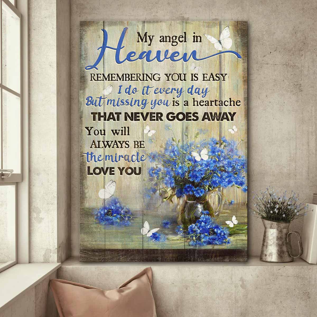 Blue Flower Glass Vase Butterfly You Will Always Be The Miracle Canvas Wall Art - Christian Gift