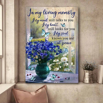 Blue Flower Vase By The Window My Heart Still Looks For You My Soul Knows You Are At Peace Heaven Canvas Wall Art - Christian Gift