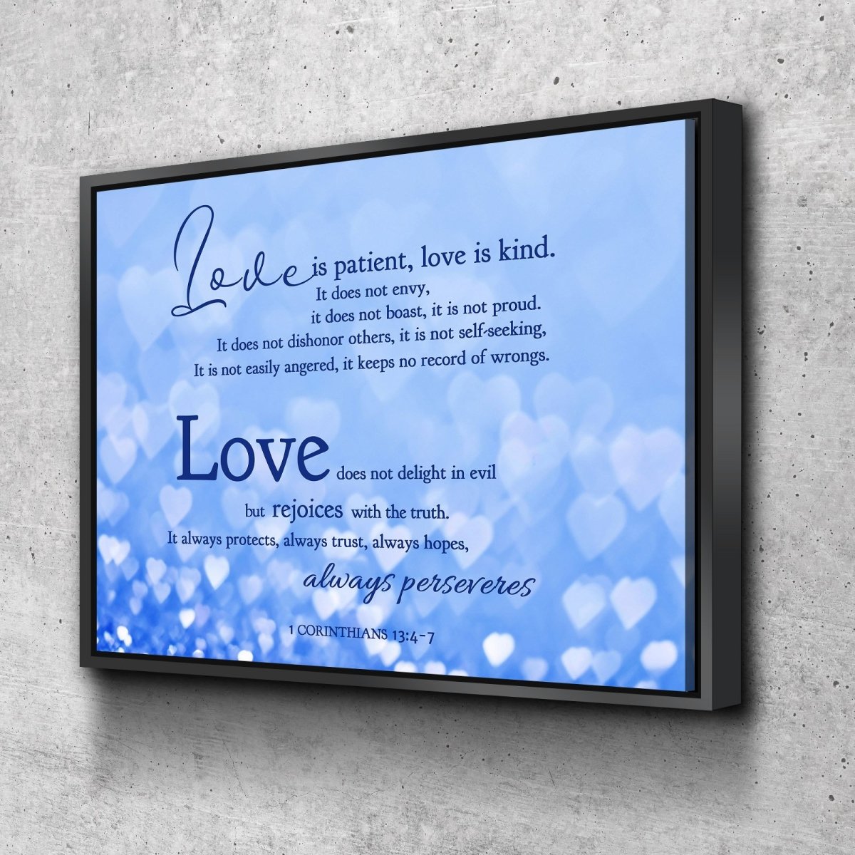 Blue Hearts Love Is Patient, Love Is Kind Wall Art - Christian Canvas Wall Art