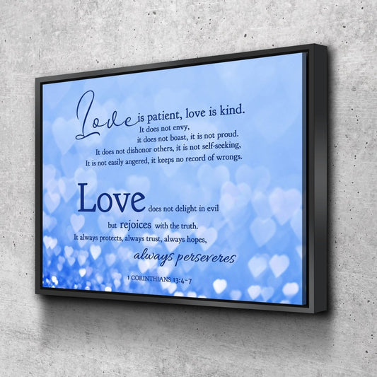 Blue Hearts Love Is Patient, Love Is Kind Wall Art - Christian Canvas Wall Art