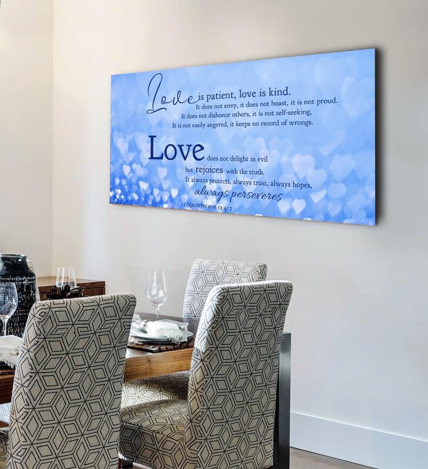 Blue Hearts Love Is Patient, Love Is Kind Wall Art - Christian Canvas Wall Art
