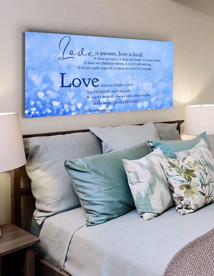 Blue Hearts Love Is Patient, Love Is Kind Wall Art - Christian Canvas Wall Art