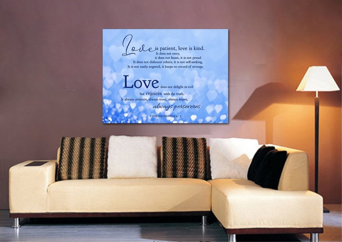 Blue Hearts Love Is Patient, Love Is Kind Wall Art - Christian Canvas Wall Art