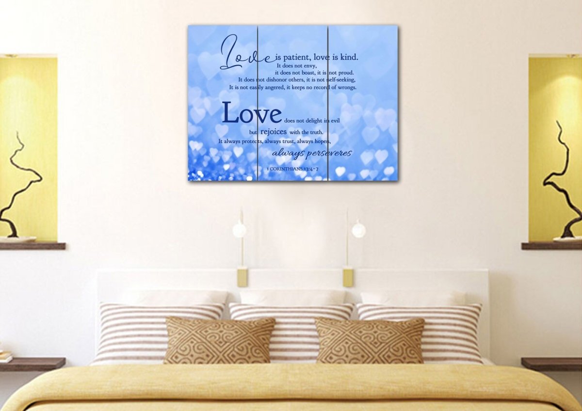 Blue Hearts Love Is Patient, Love Is Kind Wall Art - Christian Canvas Wall Art