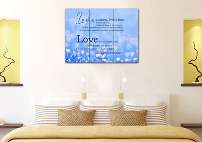 Blue Hearts Love Is Patient, Love Is Kind Wall Art - Christian Canvas Wall Art