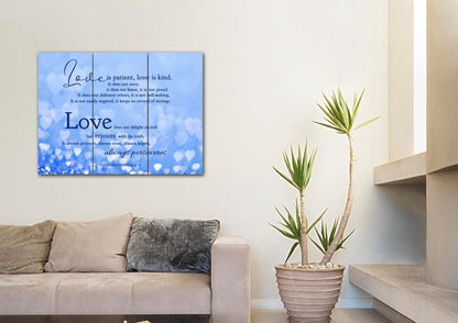 Blue Hearts Love Is Patient, Love Is Kind Wall Art - Christian Canvas Wall Art