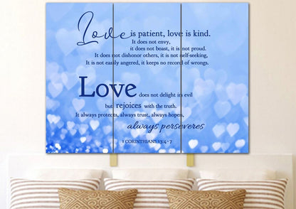 Blue Hearts Love Is Patient, Love Is Kind Wall Art - Christian Canvas Wall Art