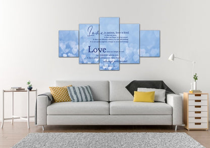 Blue Hearts Love Is Patient, Love Is Kind Wall Art - Christian Canvas Wall Art