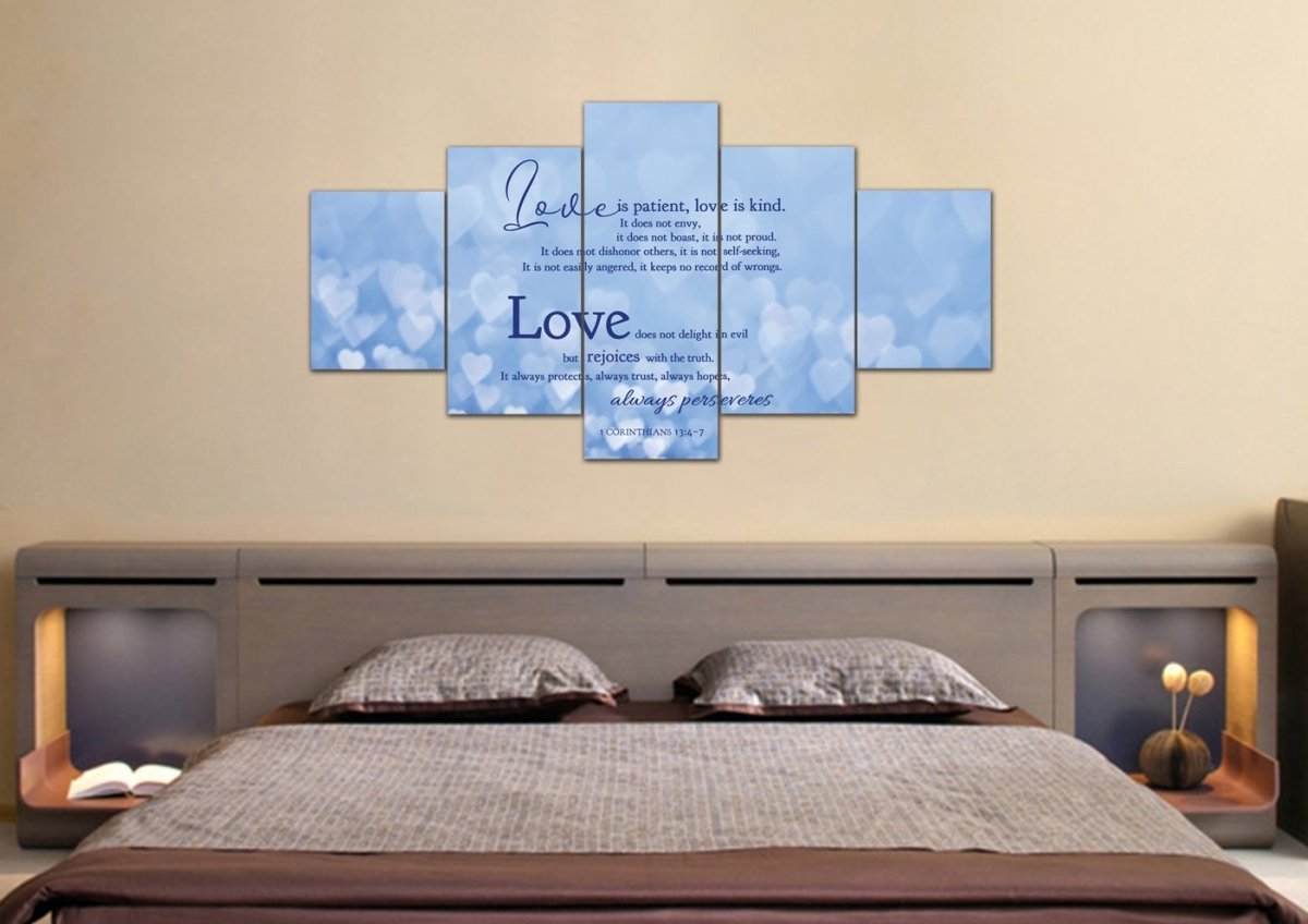Blue Hearts Love Is Patient, Love Is Kind Wall Art - Christian Canvas Wall Art