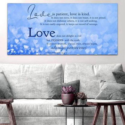 Blue Hearts Love Is Patient, Love Is Kind Wall Art - Christian Canvas Wall Art