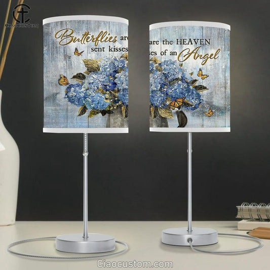 Blue Hydrangea Butterflies Are The Heaven Sent Kisses Of An Angel Lamp Art Table Lamp - Christian Lamp Art - Religious Art