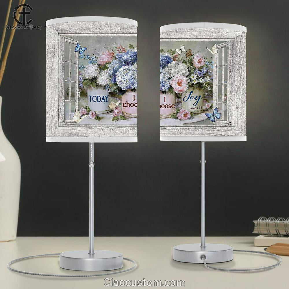 Blue Hydrangea Pink Peony Today I Choose Joy Table Lamp For Bedroom - Bible Verse Table Lamp - Religious Room Decor