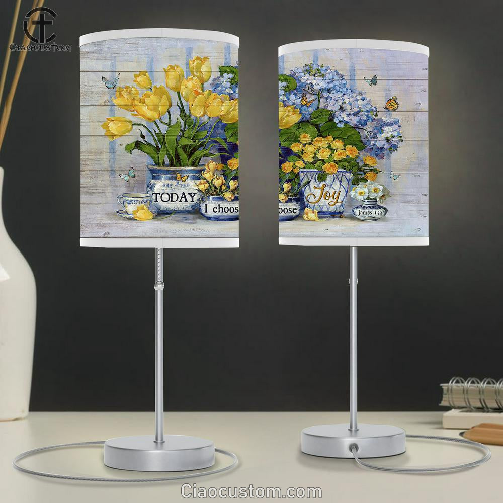 Blue Hydrangea Today I Choose Joy Lamp Art Table Lamp - Christian Lamp Art - Religious Art