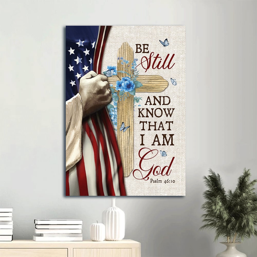 Blue Hydrangea Wooden Cross Jesus's Hand Be Still And Know That I Am God Jesus Canvas Wall Art - Christian Gift