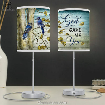 Blue Jay Couple God gave me you Table Lamp For Bedroom - Bible Verse Table Lamp - Religious Room Decor