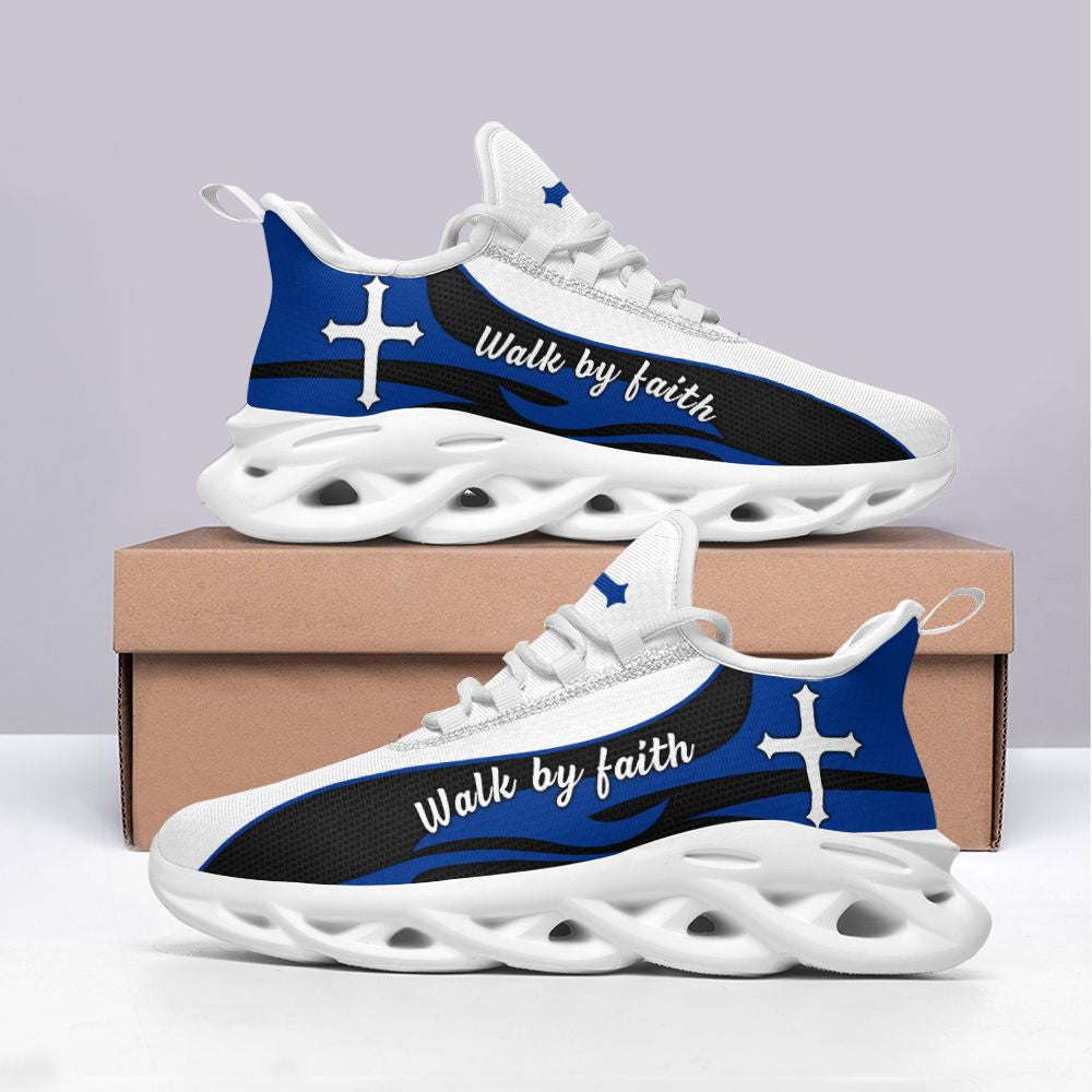 Blue Jesus Walk By Faith Yezy Running Sneakers 2 Max Soul Shoes - Christian Shoes For Men And Women