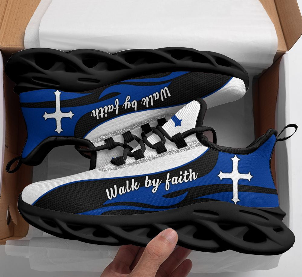Blue Jesus Walk By Faith Yezy Running Sneakers 2 Max Soul Shoes - Christian Shoes For Men And Women