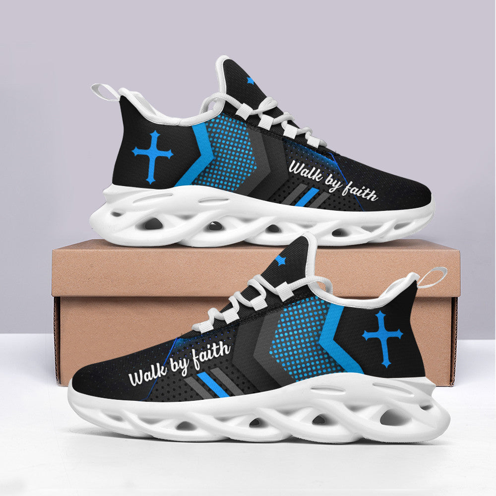Blue Jesus Walk By Faith Yezy Running Sneakers 3 Max Soul Shoes - Christian Shoes For Men And Women