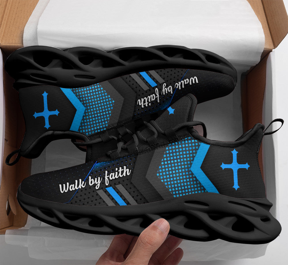 Blue Jesus Walk By Faith Yezy Running Sneakers 3 Max Soul Shoes - Christian Shoes For Men And Women