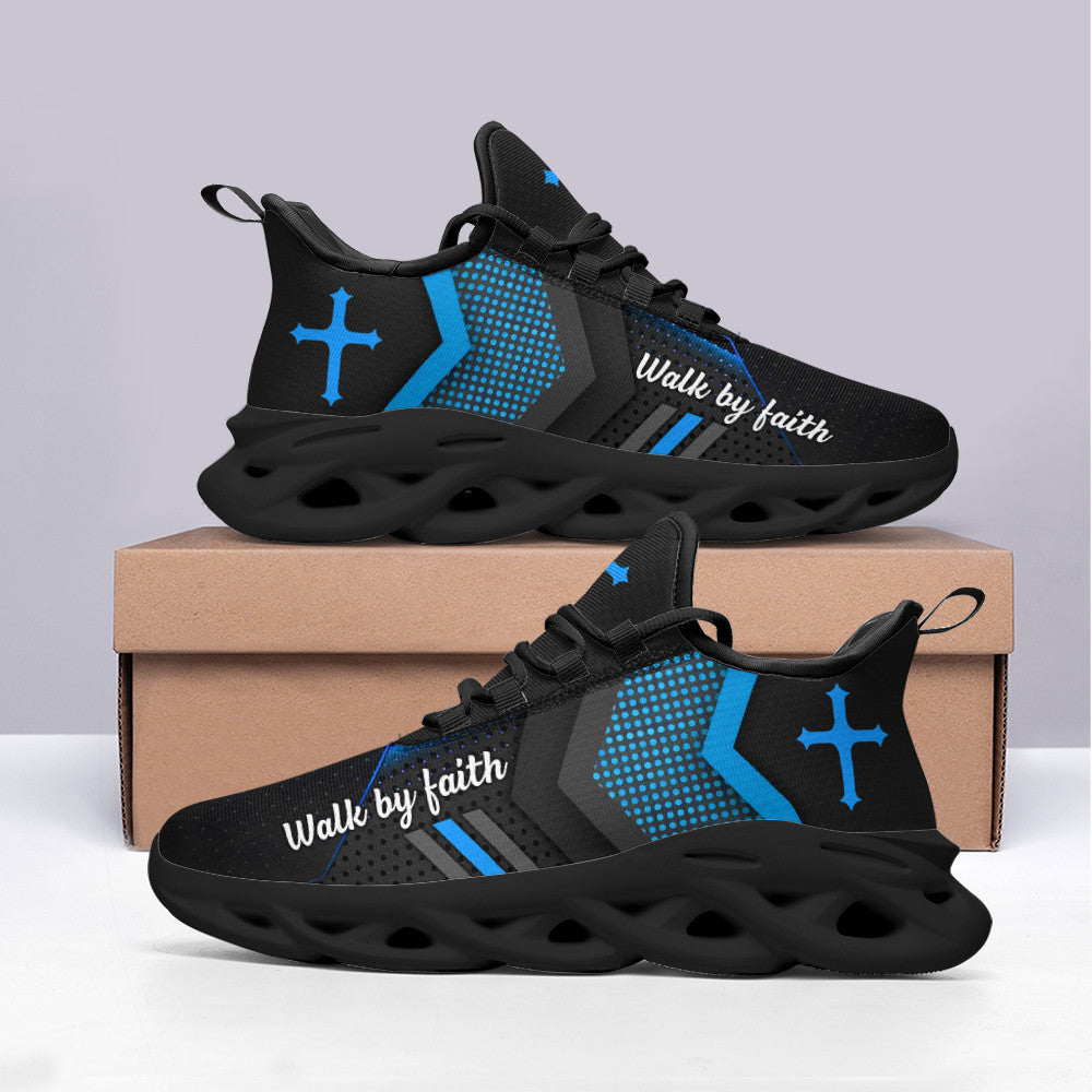 Blue Jesus Walk By Faith Yezy Running Sneakers 3 Max Soul Shoes - Christian Shoes For Men And Women