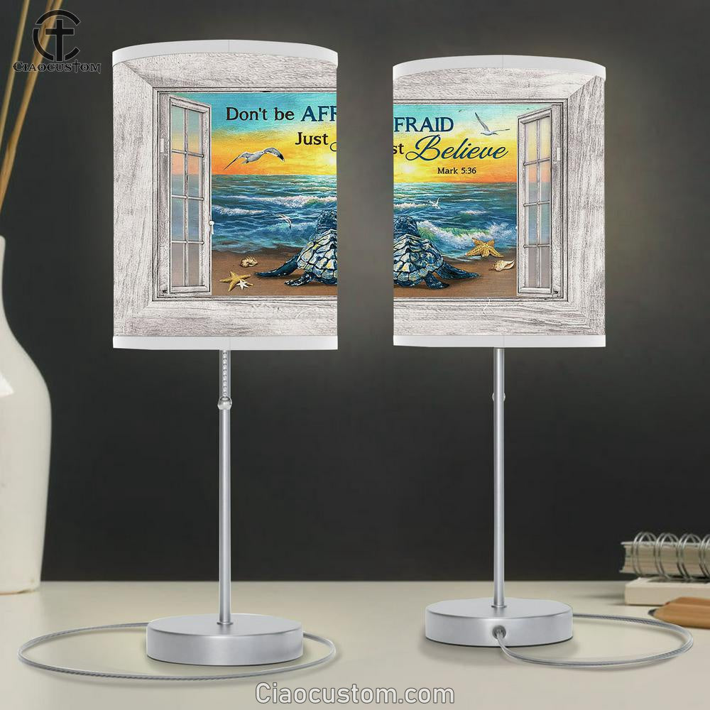 Blue Turtle Don't Be Afraid, Just Believe Lamp Art Table Lamp - Christian Lamp Art - Religious Art